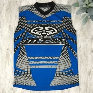 MTX Motorcross Boys Jersey Top Blue Black Gray Geometric L 14/16 Sleeveless